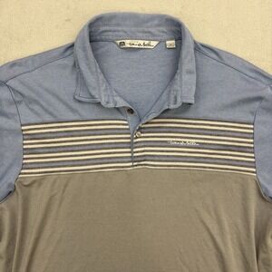 Travis Mathew Polo Men XL Blue Gray Striped Pima Cotton Golf Performance Stretch